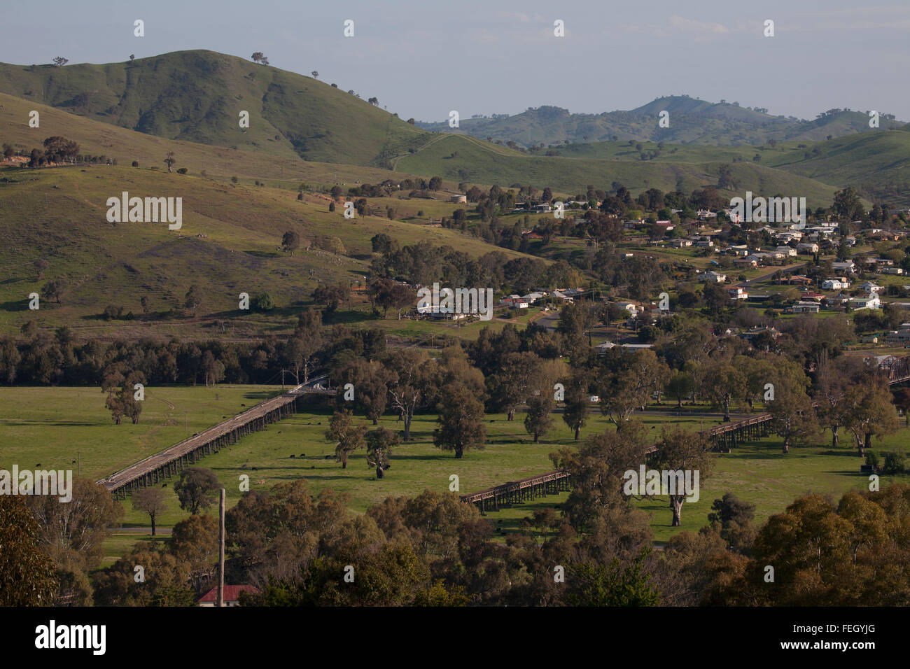 Die Sicht von Gundagai vom Aussichtspunkt Gundagai New South Wales Australien Stockfoto
