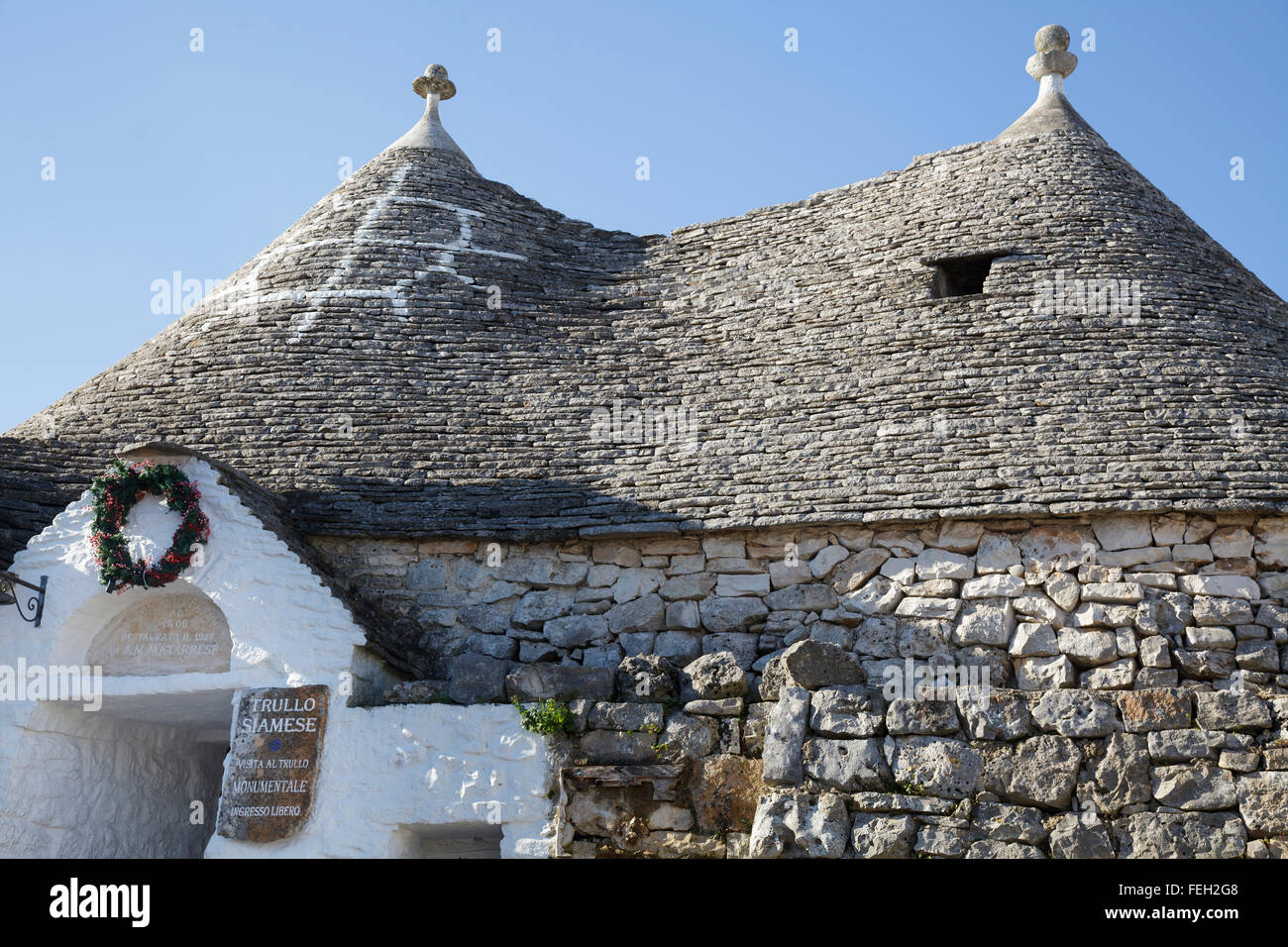 Siamesische Trullo, Alberobello, Apulien, Italien Stockfoto