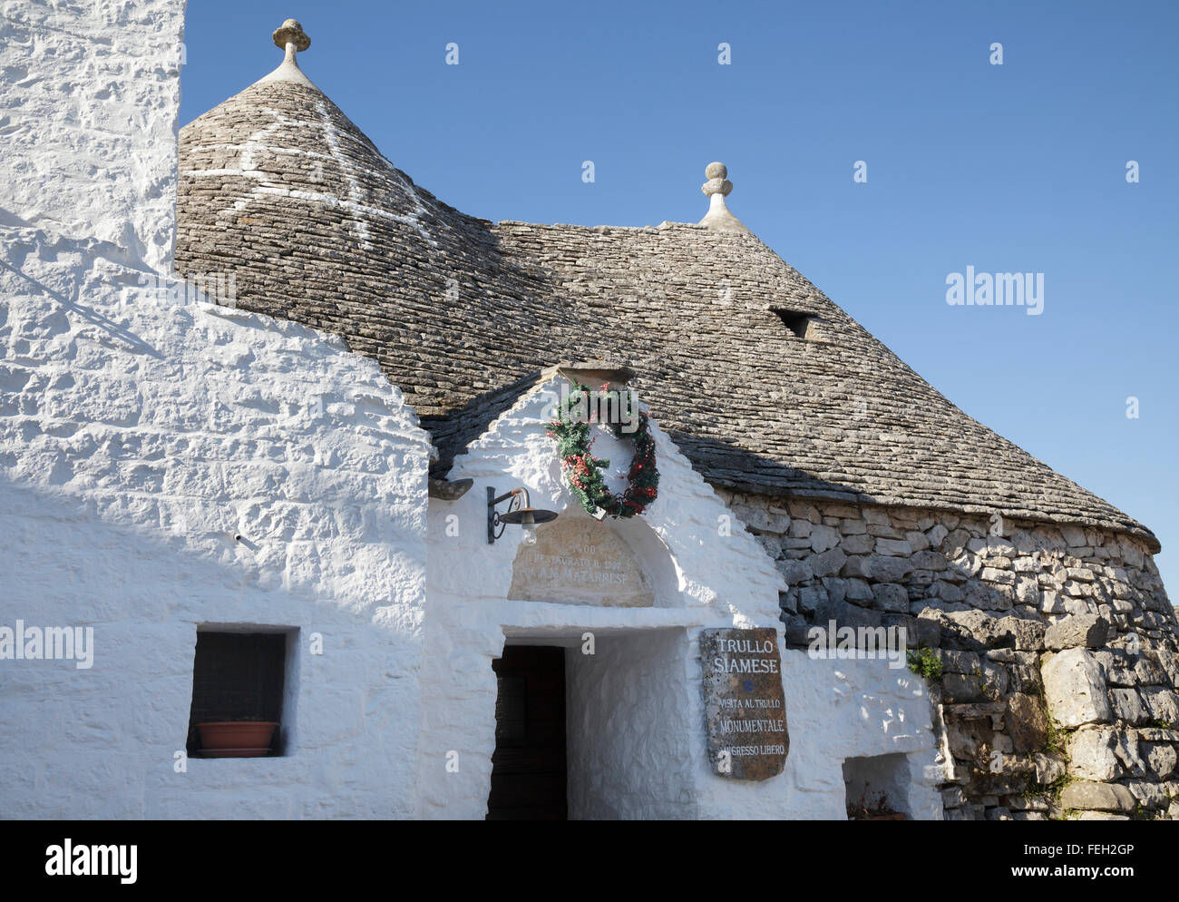Siamesische Trullo, Alberobello, Apulien, Italien Stockfoto