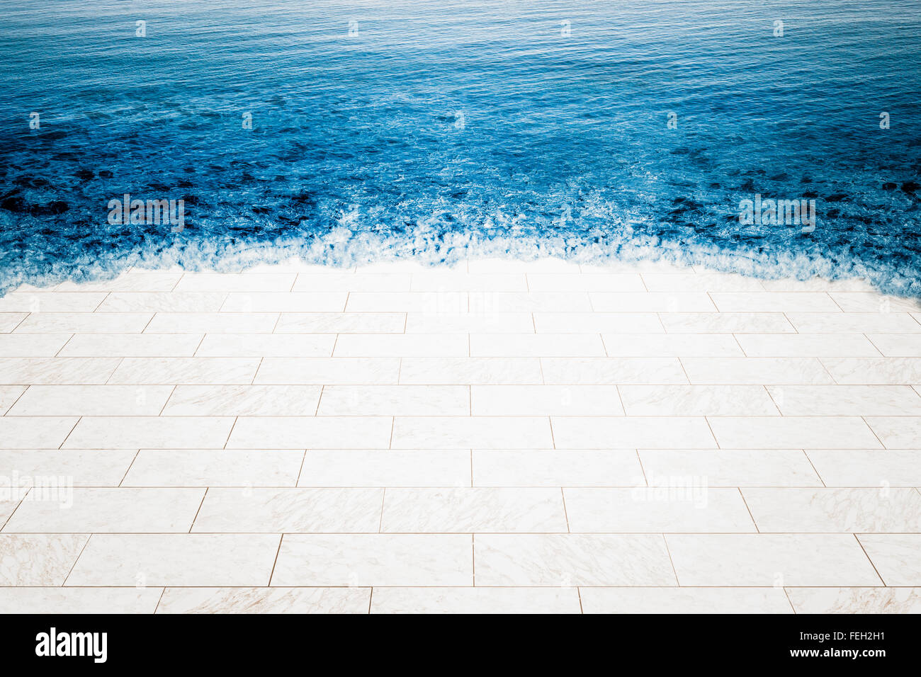 Marmorboden überschwemmt von Meer, Klima-Änderung-Abbildung Stockfoto
