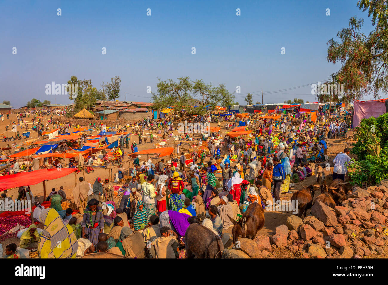 Sonntagsmarkt in Lalibela, Äthiopien. Stockfoto