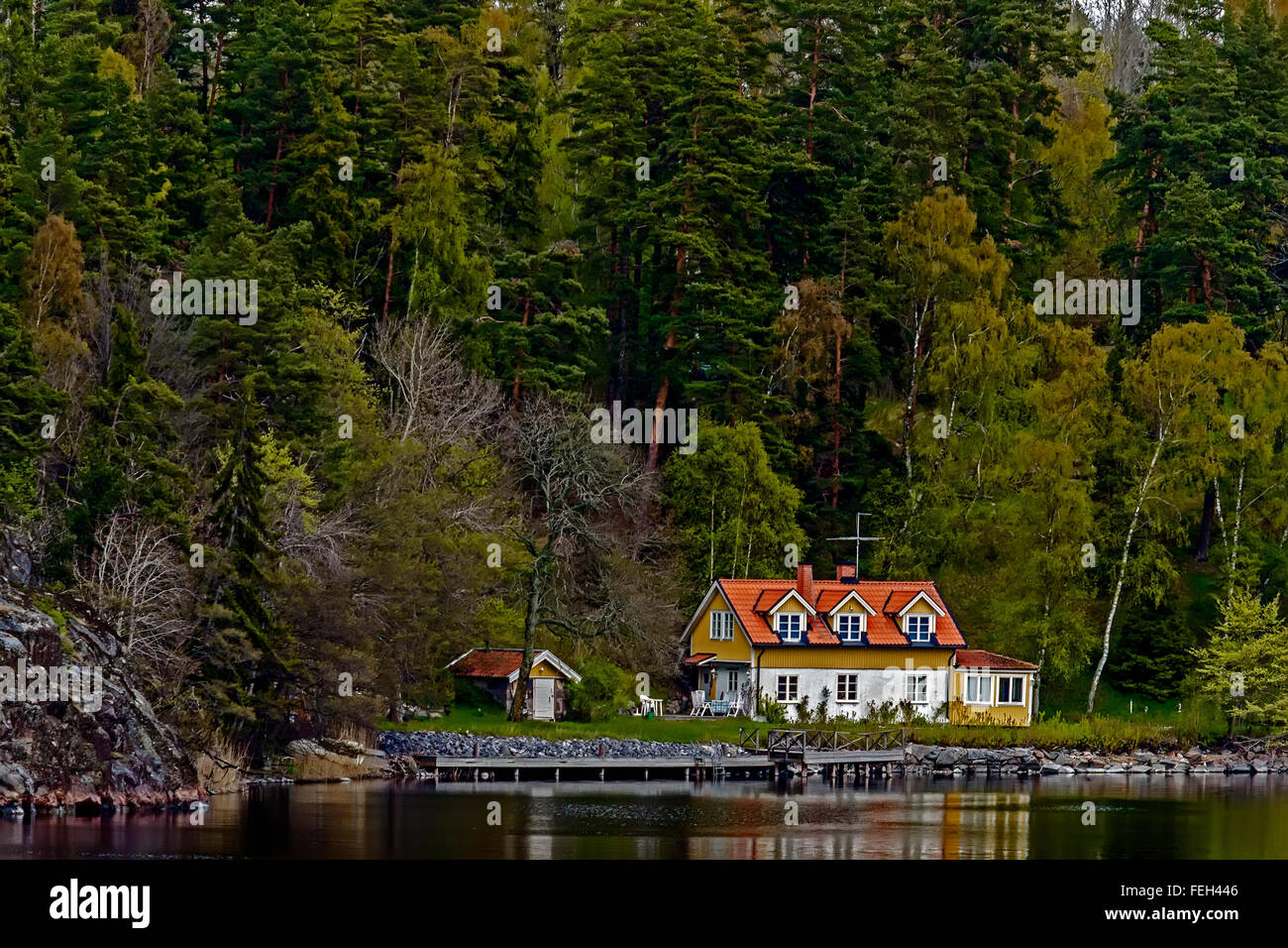 Nähert sich ein Inselheimat Stockholm Schweden Stockfoto