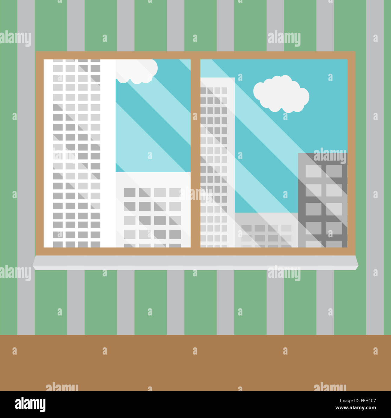 Geschäftsstelle Blick auf Fenster. Bürofenster, Geschäftshaus, innen Glas, Ansicht urban Wolkenkratzer. Vektor Kunst abstrakt Stockfoto