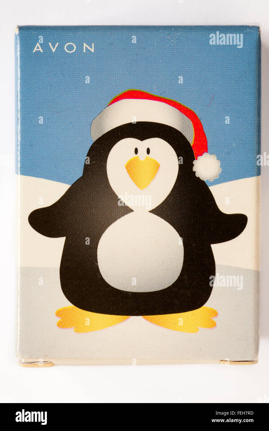 Schachtel mit Avon Pinguin Seife isoliert auf weißem Hintergrund Stockfoto