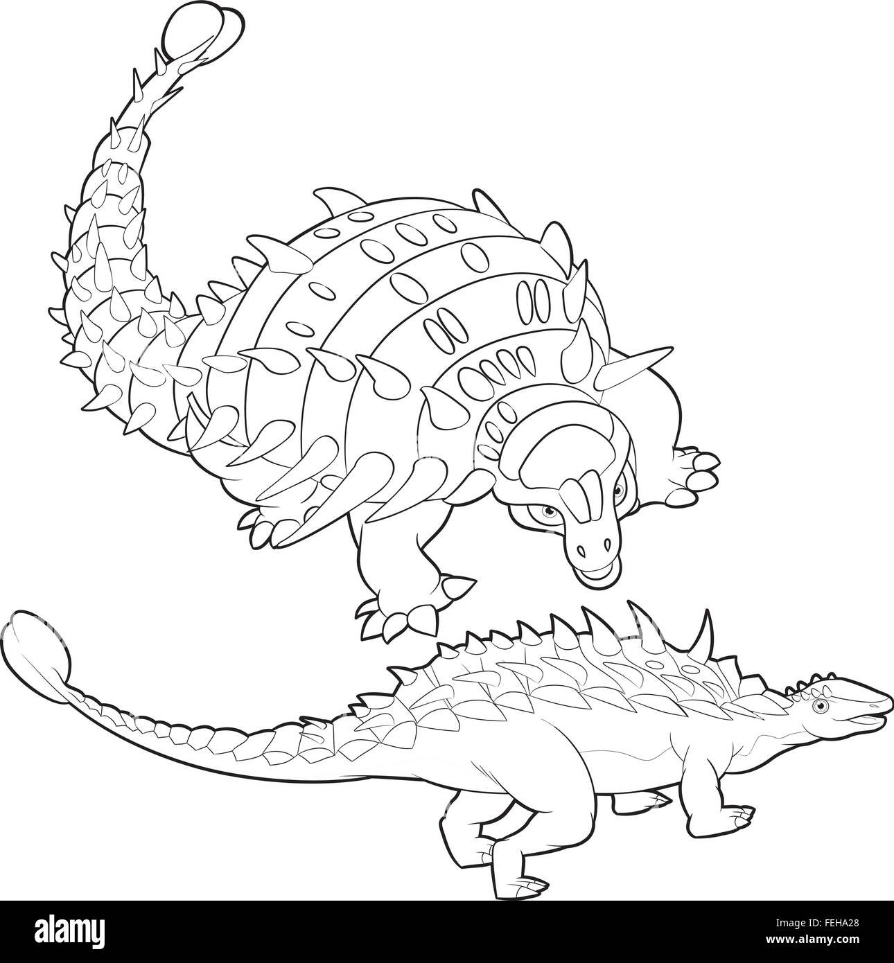 Niedliche Gruppe Dinosaurier Vektor cartoon viele Aktionen. Tyrannosaurus lesothosaurus Iguanodon stegosaurus Styracosaurus diplodocus Allosaurus thrinaxodon Stock Vektor