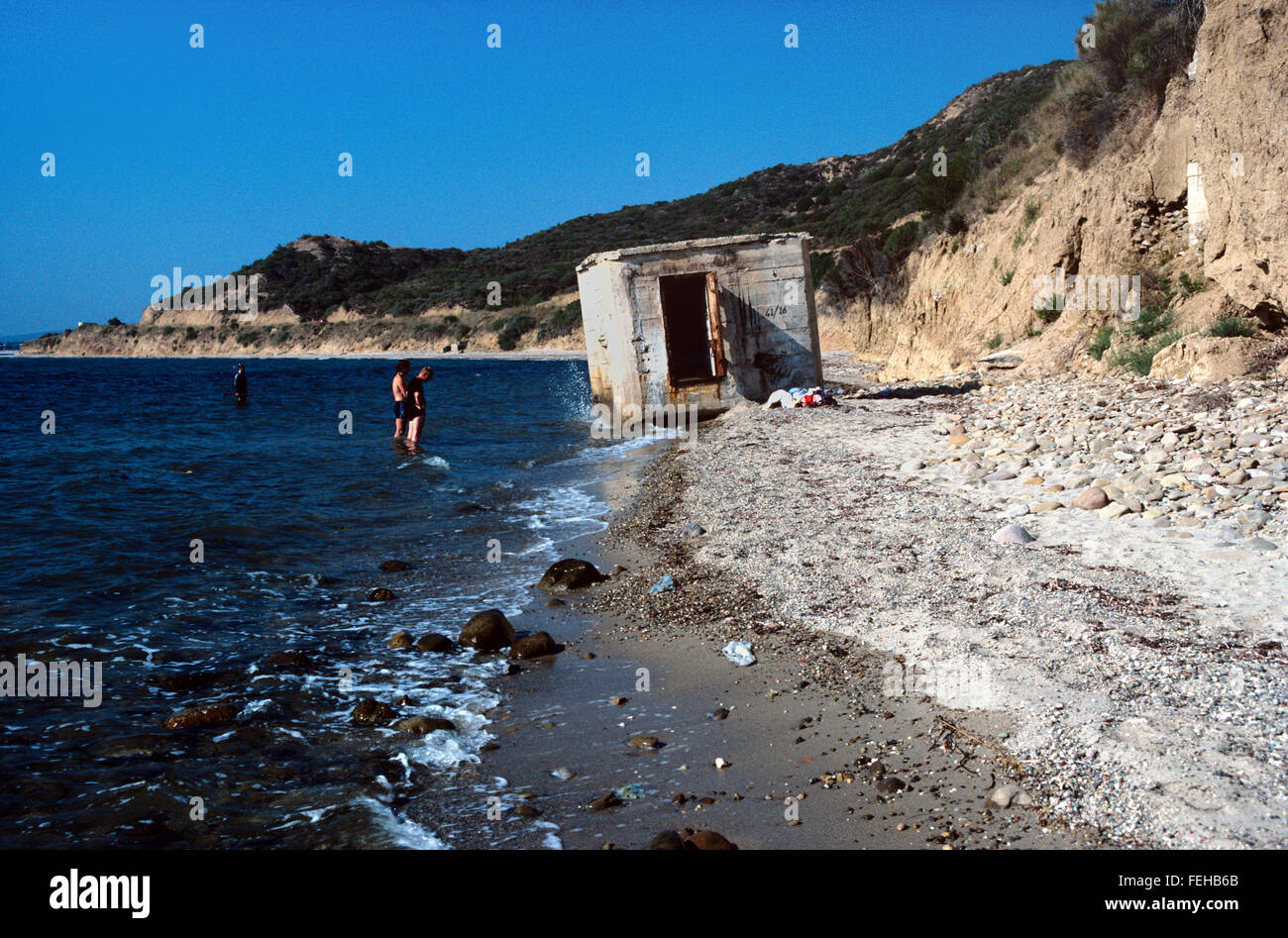 ANZAC Cove und alte Pistole Einlagerung oder militärische Pillbox, Sonnenzelt, bleibt Krieg aus dem ersten Weltkrieg Gallipoli Kampagne, Türkei Stockfoto