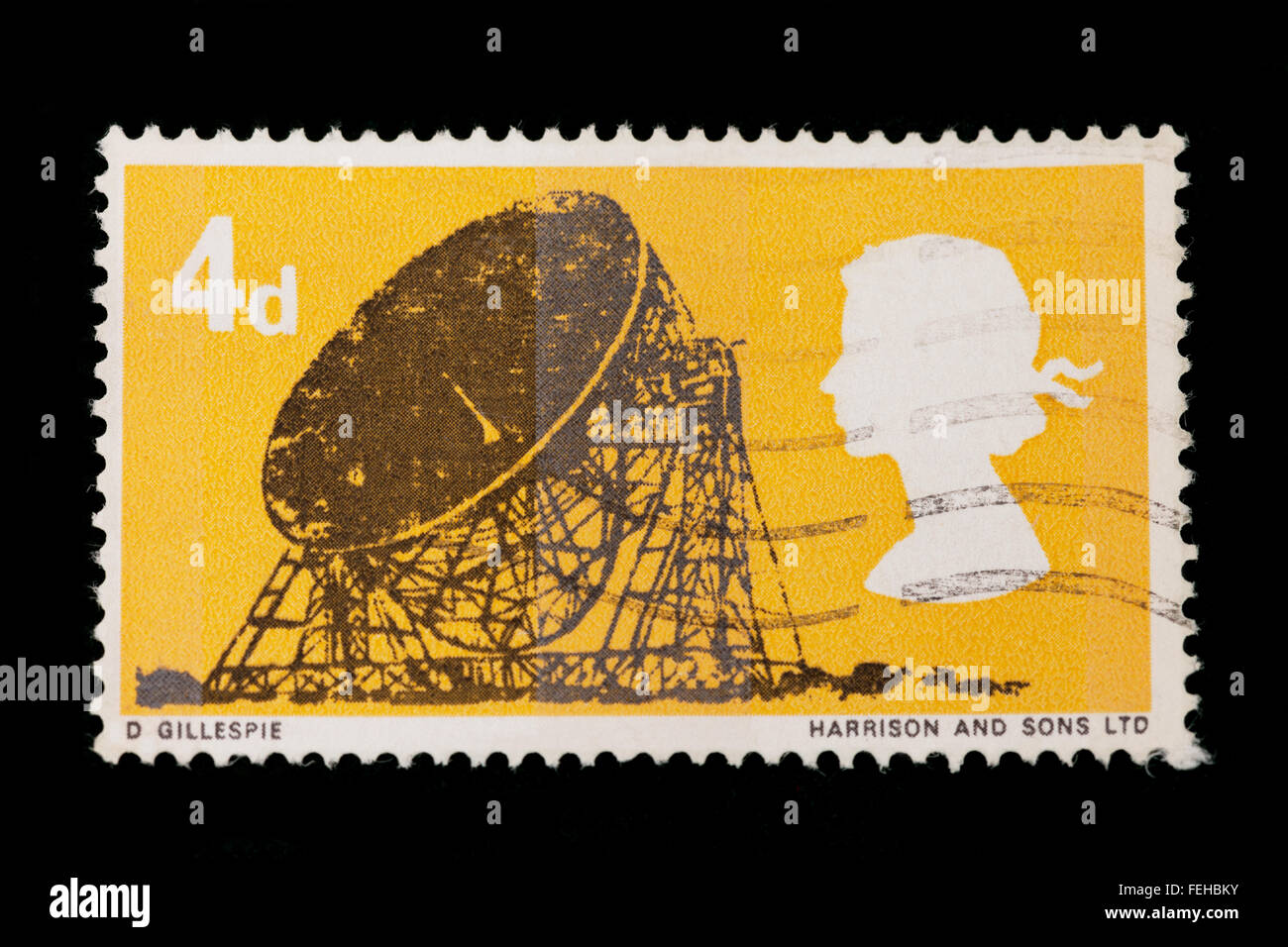 Jodrell Bank Radioteleskop auf eine 1966 GB Sondermarke zum Gedenken an britische Technologie Stockfoto