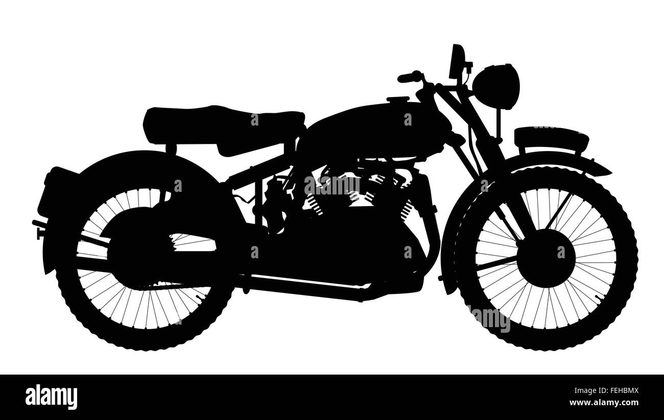 Eine klassisch-Motorrad-Silhouette vor einem weißen Hintergrund Stock Vektor