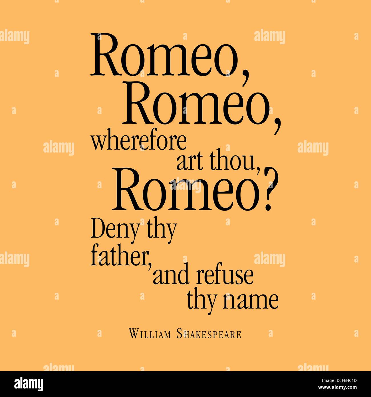 "Romeo, Romeo, warum bist du Romeo? Leugnen, dein Vater, und verweigern sie den Namen "William Shakespeare Stock Vektor
