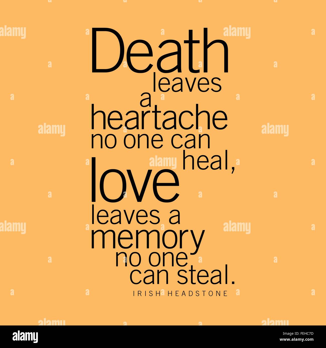 "Tod hinterlässt ein Kummer, die niemand heilen kann, Liebe Blätter ein Gedächtnis, das kann niemand stehlen." Irischer Grabstein Stock Vektor