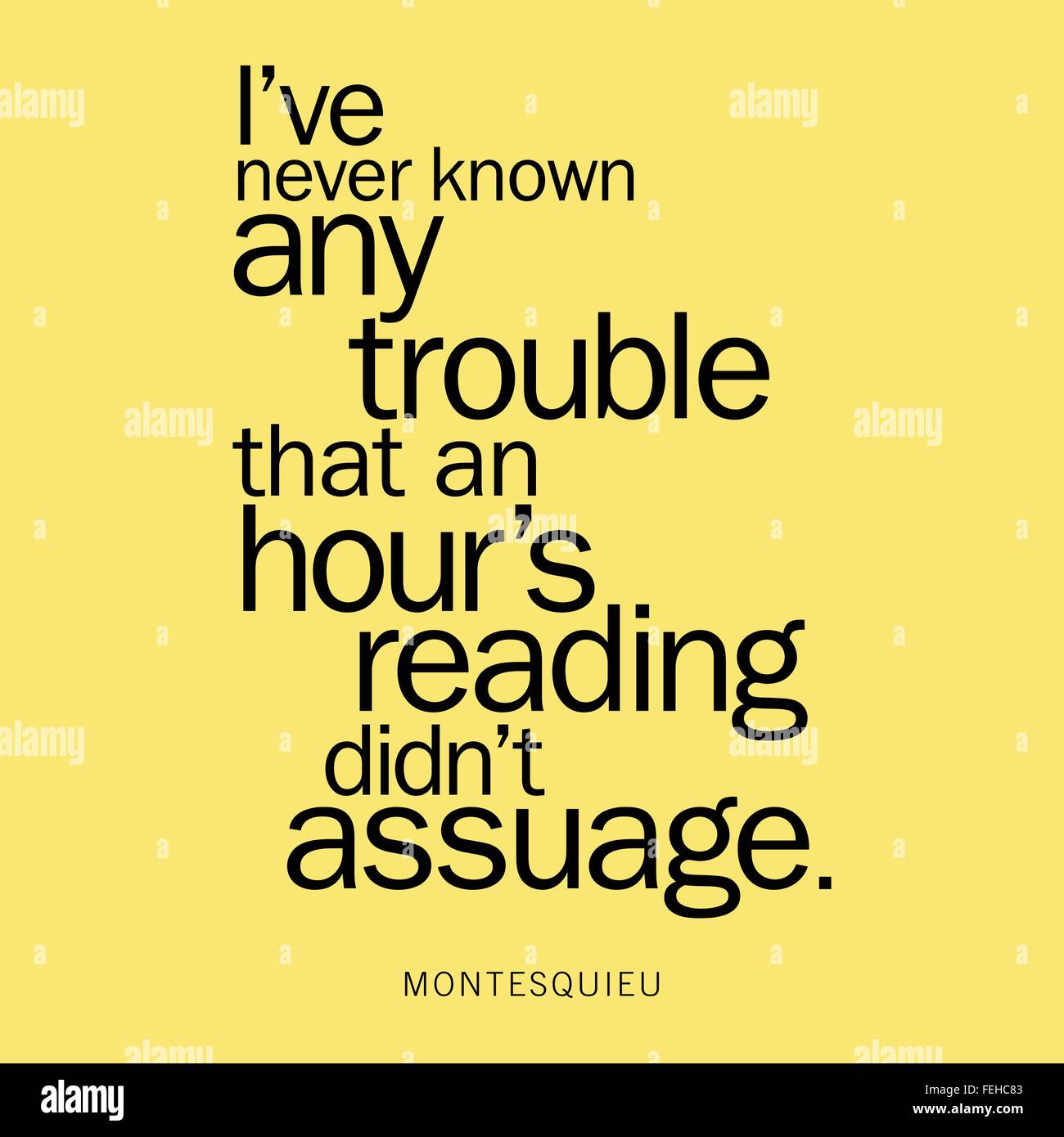 "Ich habe nie irgendwelche Probleme, die eine Stunde Lesung zu lindern, nicht bekannt." Montesquieu Stock Vektor