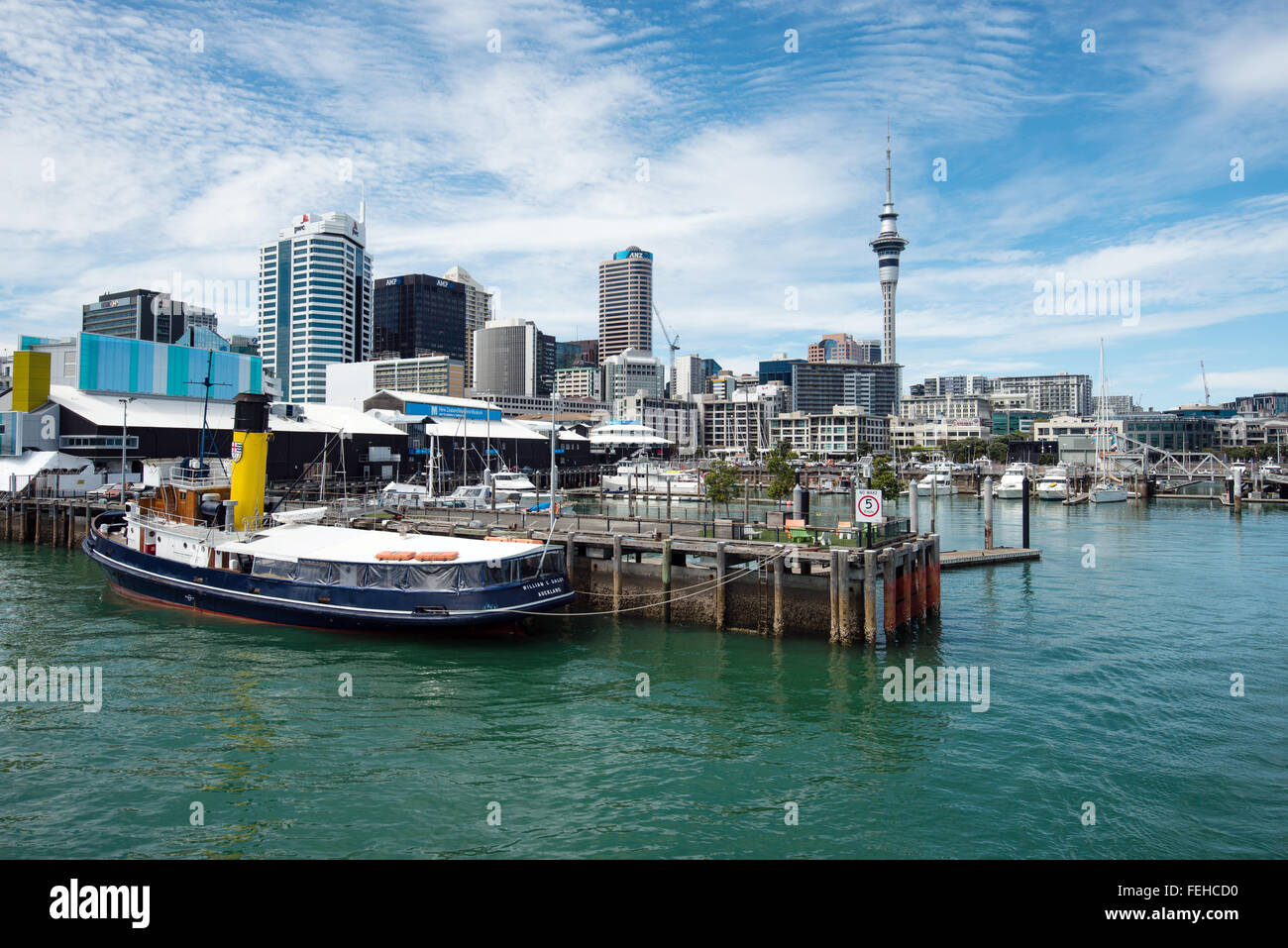 AUCKLAND, Neuseeland - 8. November 2015: View of Auckland Skyline der Stadt von Ports of Auckland Stockfoto