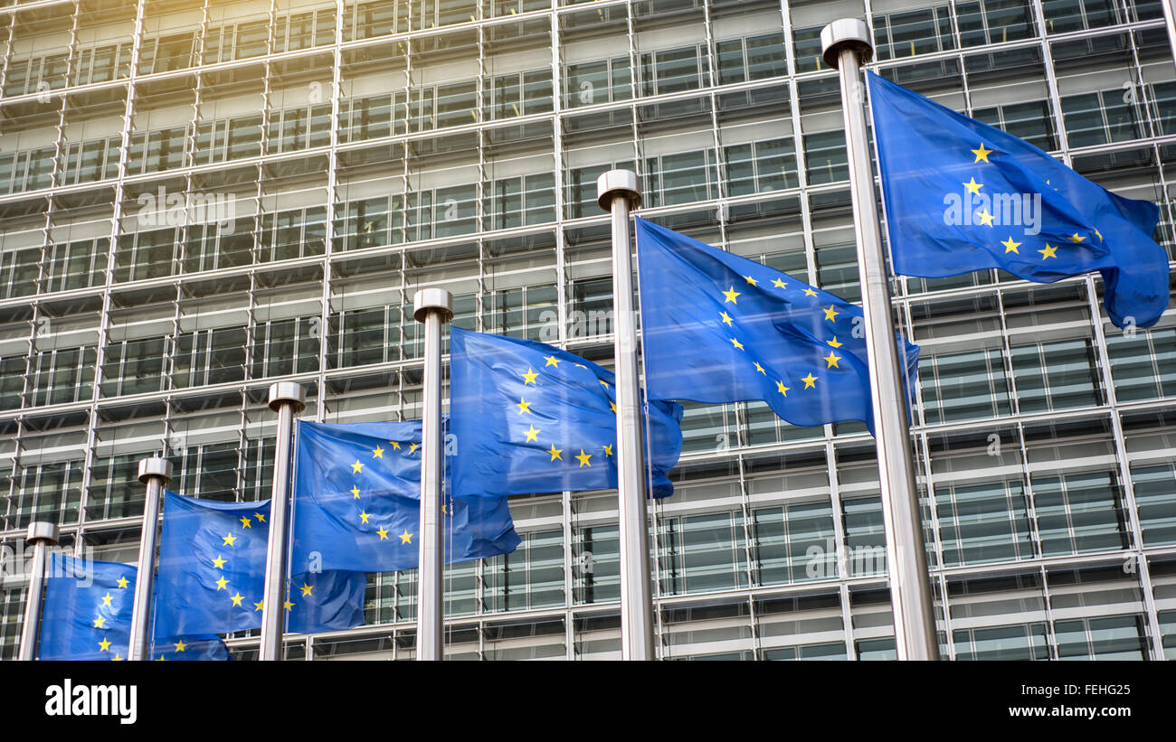 Europäische Union Flaggen vor dem Berlaymont-Gebäude Stockfoto