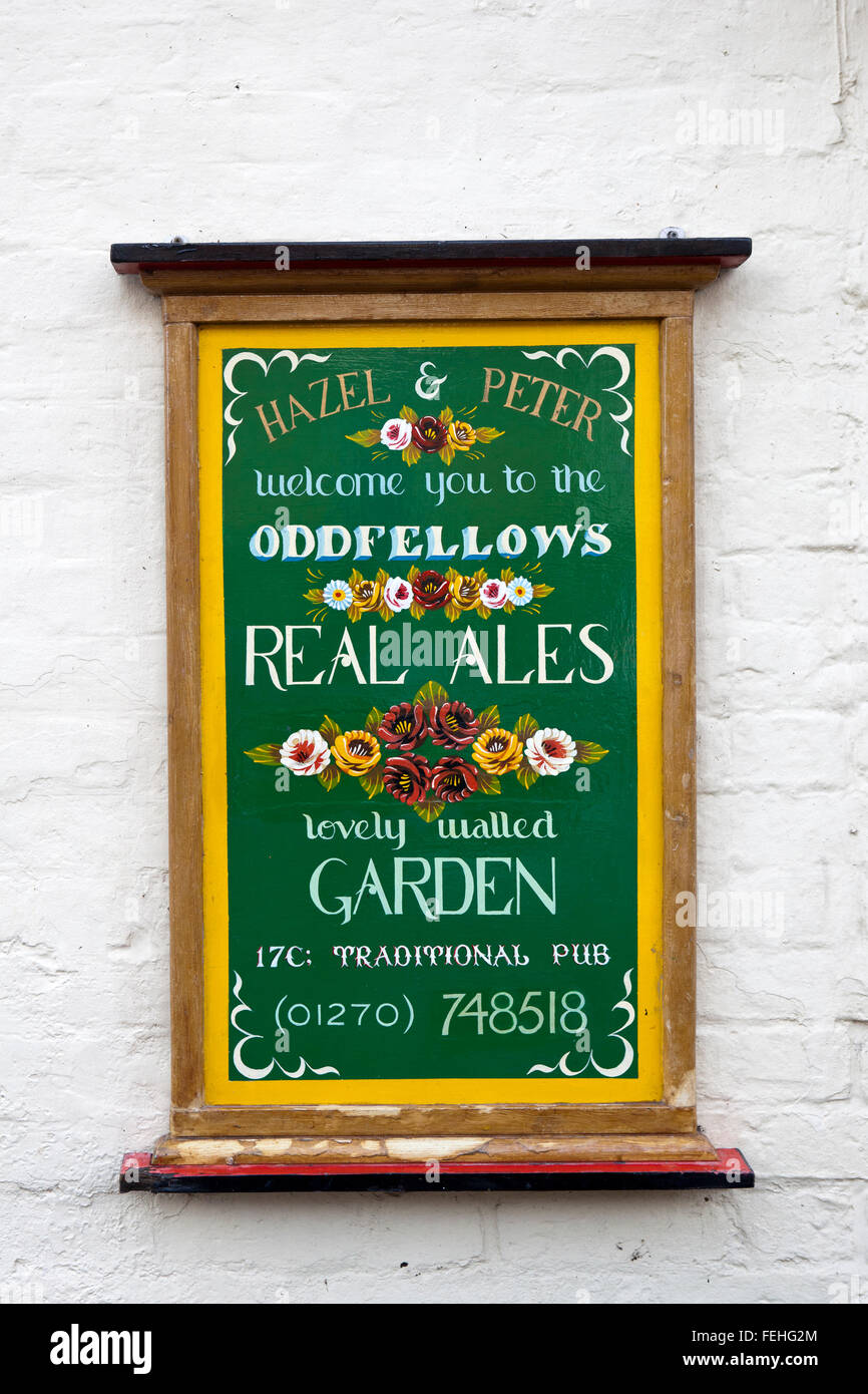 Oddfellows Pub Schild in Nantwich, Cheshire, UK Stockfoto