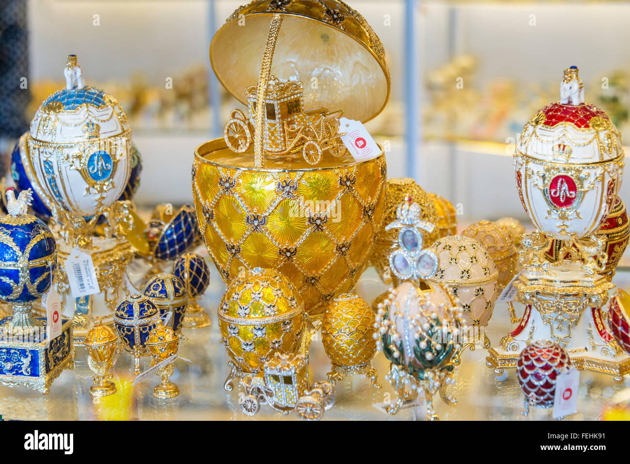 Russische Souvenir Fabergé-Eiern, Sankt Petersburg, Nordwesten, Russische Republik Stockfoto