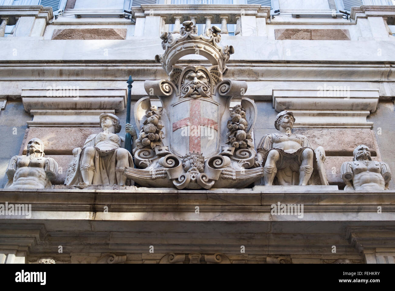 Genua-Italien. Detail der Fassade des Palazzo Doria Tursi Stockfoto