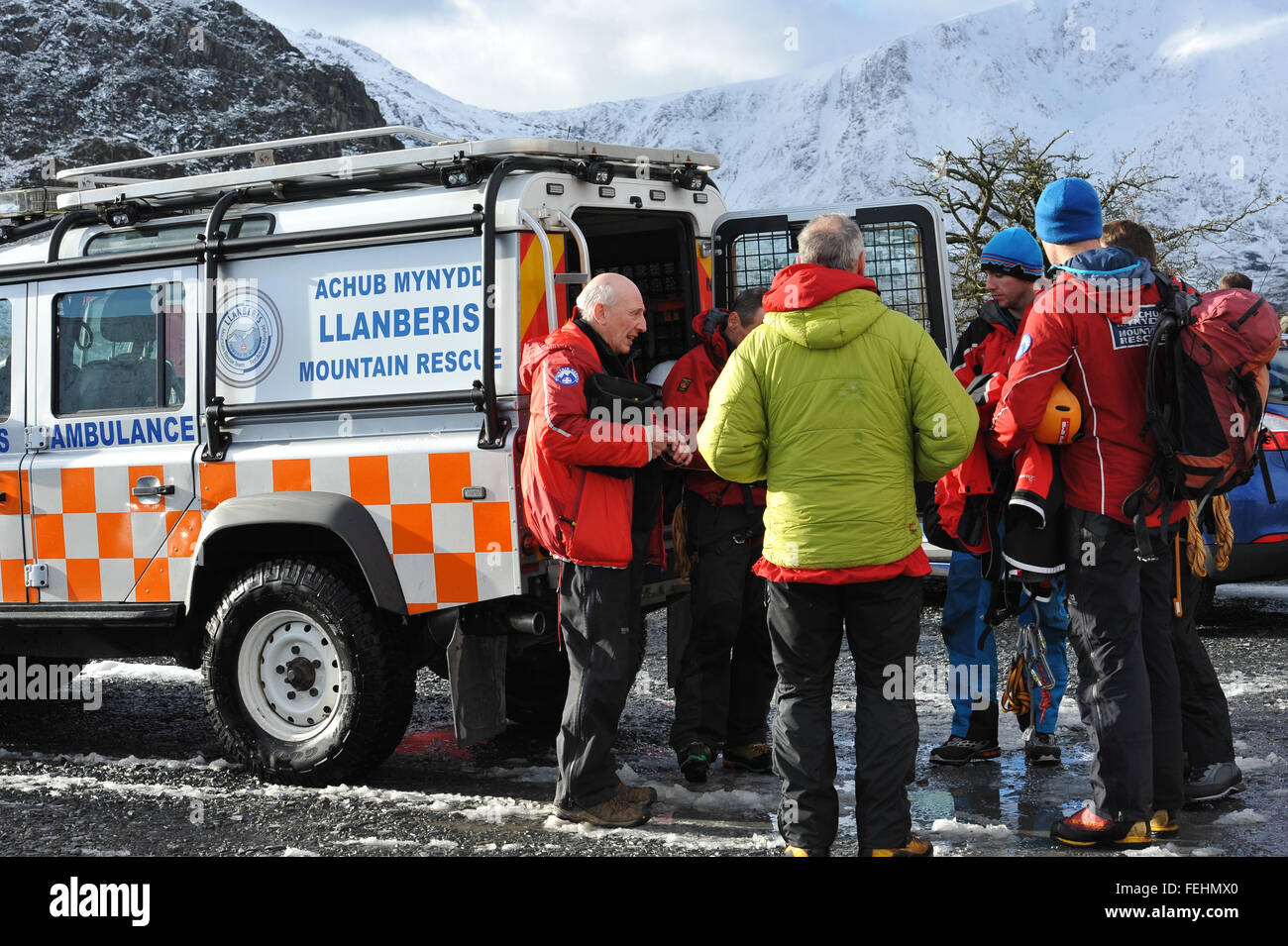 Rettung, Team, Capel Curig, Gwynedd, Nordwales, Berge, Schnee, Stockfoto