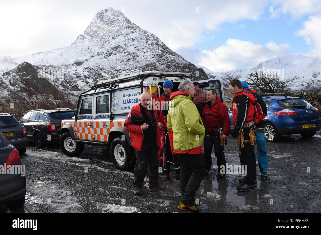 Rescue, Team, Capel Curig, Gwynedd, Wales, Berge, Schnee, Stockfoto