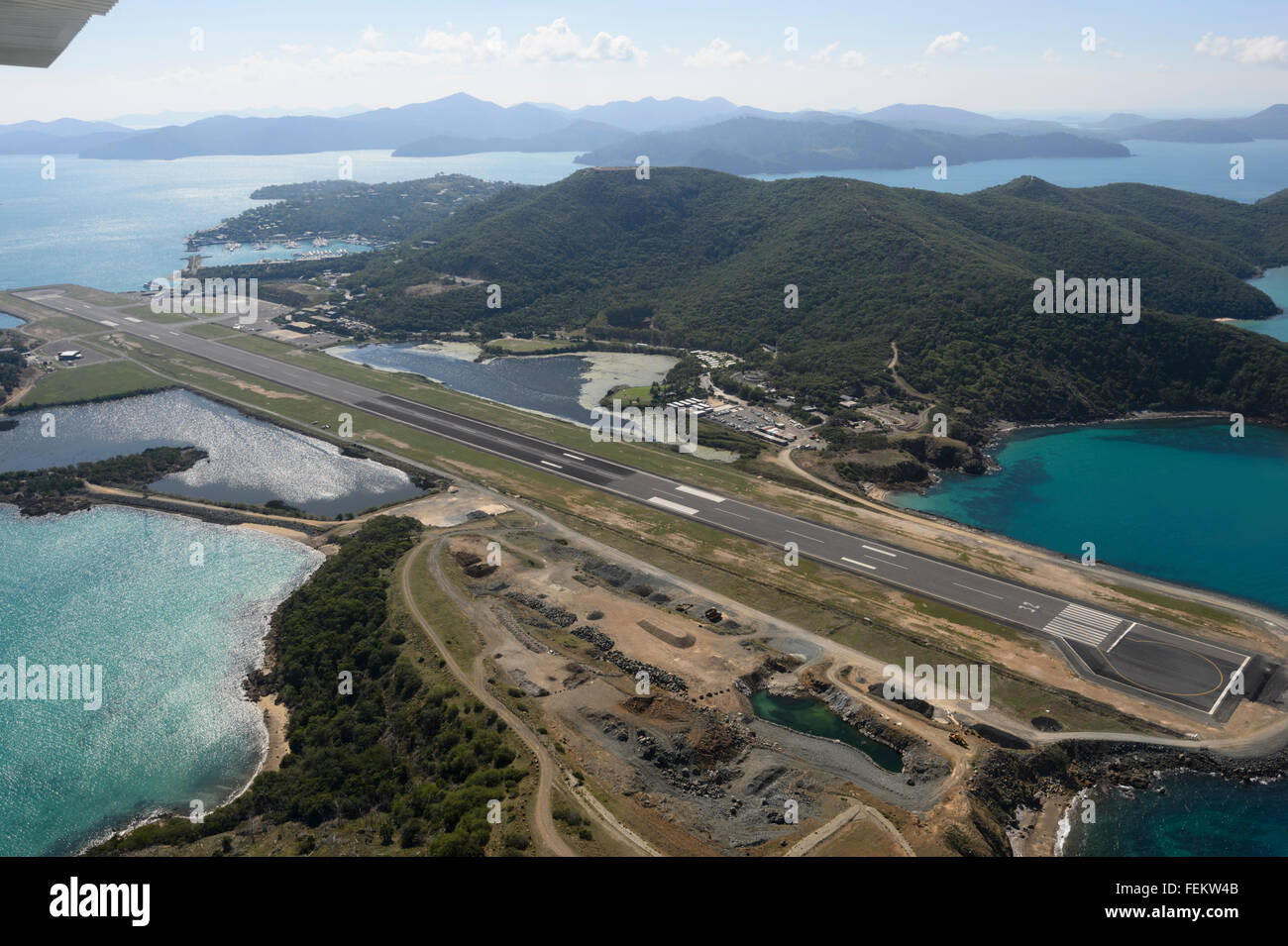 Luftaufnahme von Airlie Beach Flughafen, Whitsunday Islands, Queensland, Australien Stockfoto
