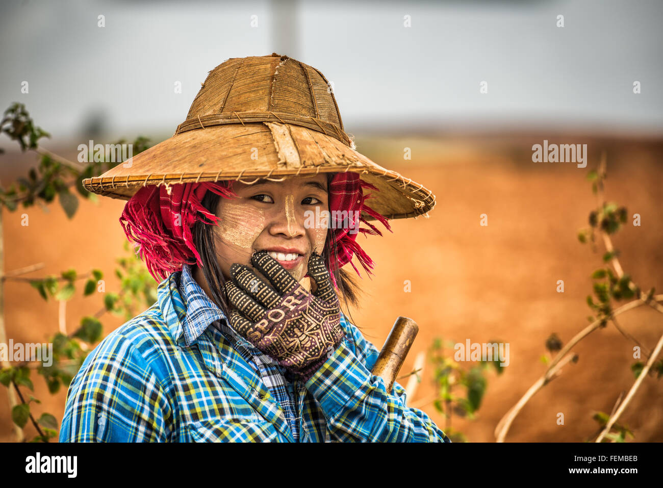 Porträt eines jungen weiblichen Bauern in einem Feld Stockfoto