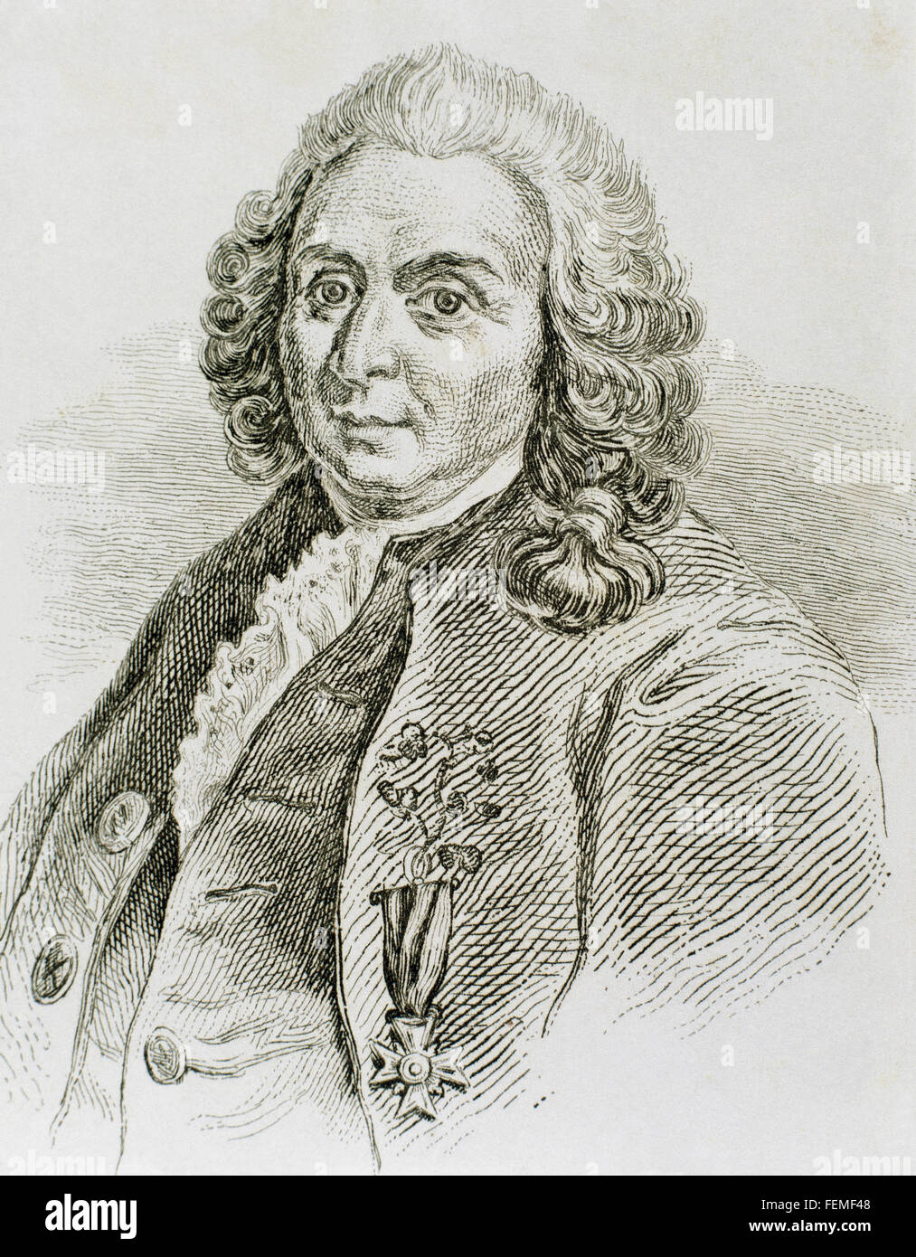 Carl von Linné (1707-1778). Schwedischer Arzt und Botaniker. Porträt. Gravur. Stockfoto