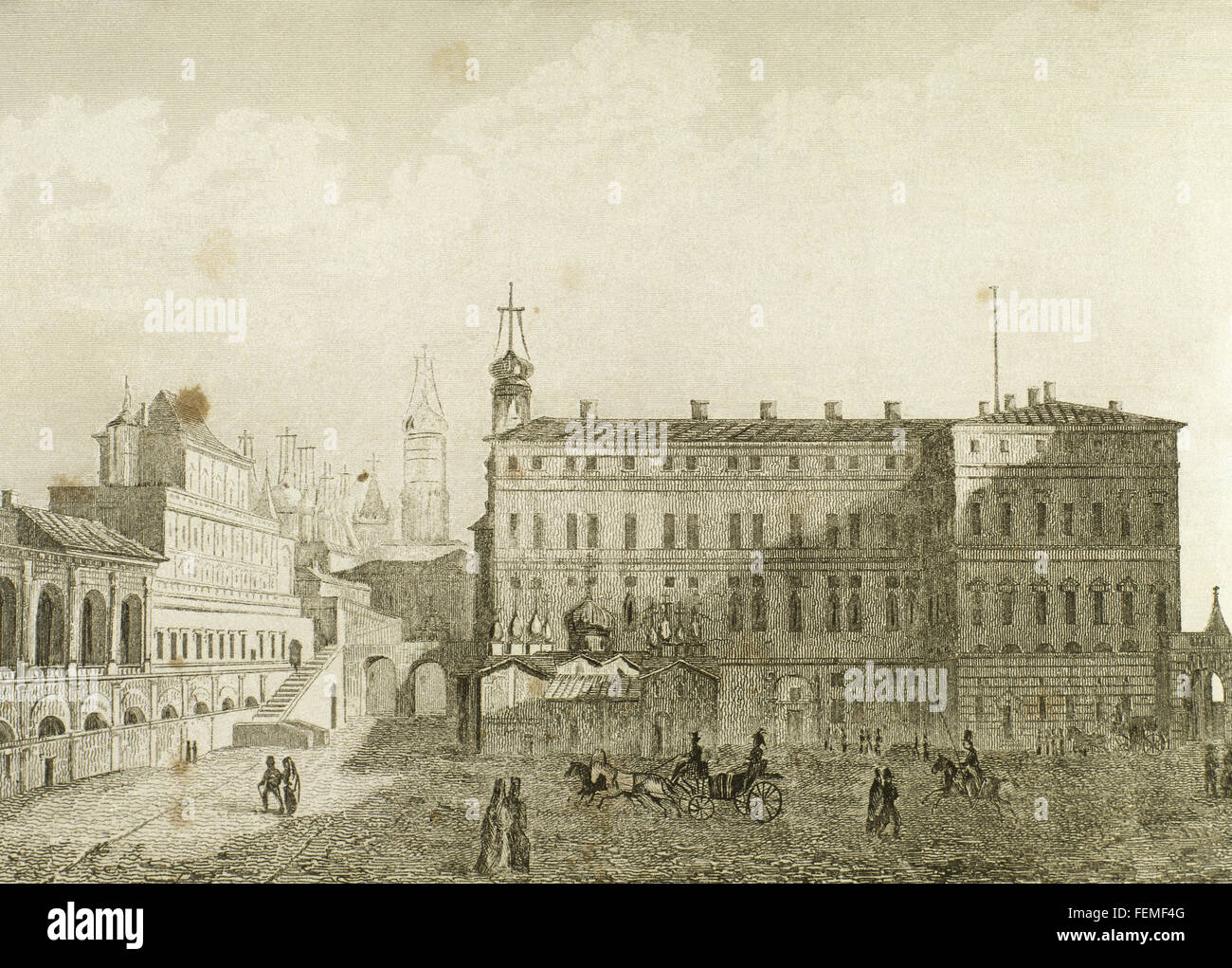 Russland. Moskau. Alte und neue Schloss der Zaren (17. Jh.). Kupferstich, 19. Jahrhundert. Stockfoto