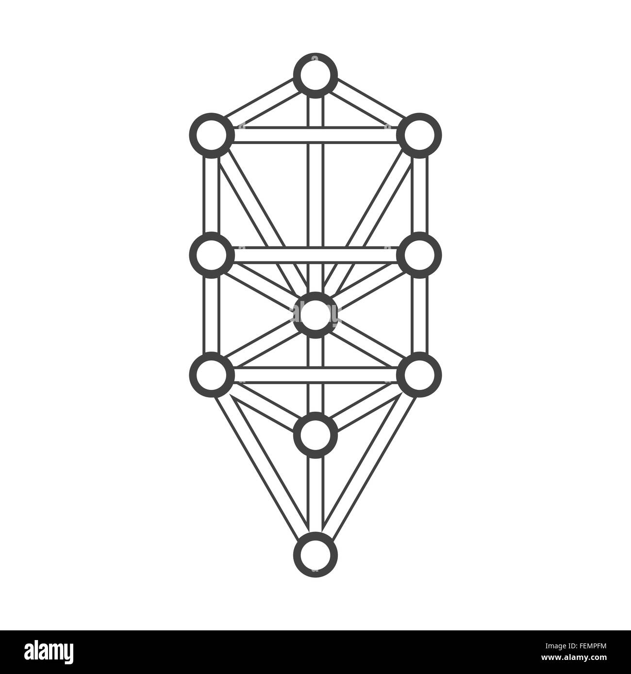 schwarzen Umriss Lebensbaum Abbildung Kabbalah Zeigerdiagramm weißen Hintergrund isoliert Stock Vektor