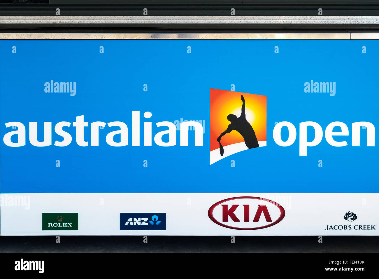 Zeichen für die Australian Open, Melbourne, Australien Stockfoto