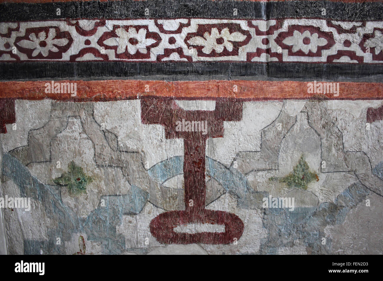 Qorikancha Inka Tempel - Wanddekoration nach der Zerstörung des Tempels durch die spanische Eroberung verbleibenden Stockfoto