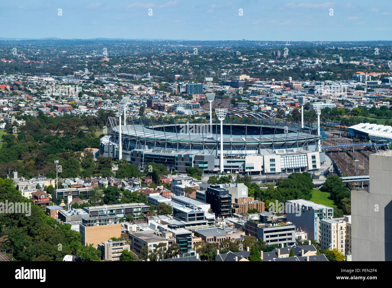 Panorama von Melbourne, Australien mit dem Melbourne Cricket Ground MCG Stockfoto