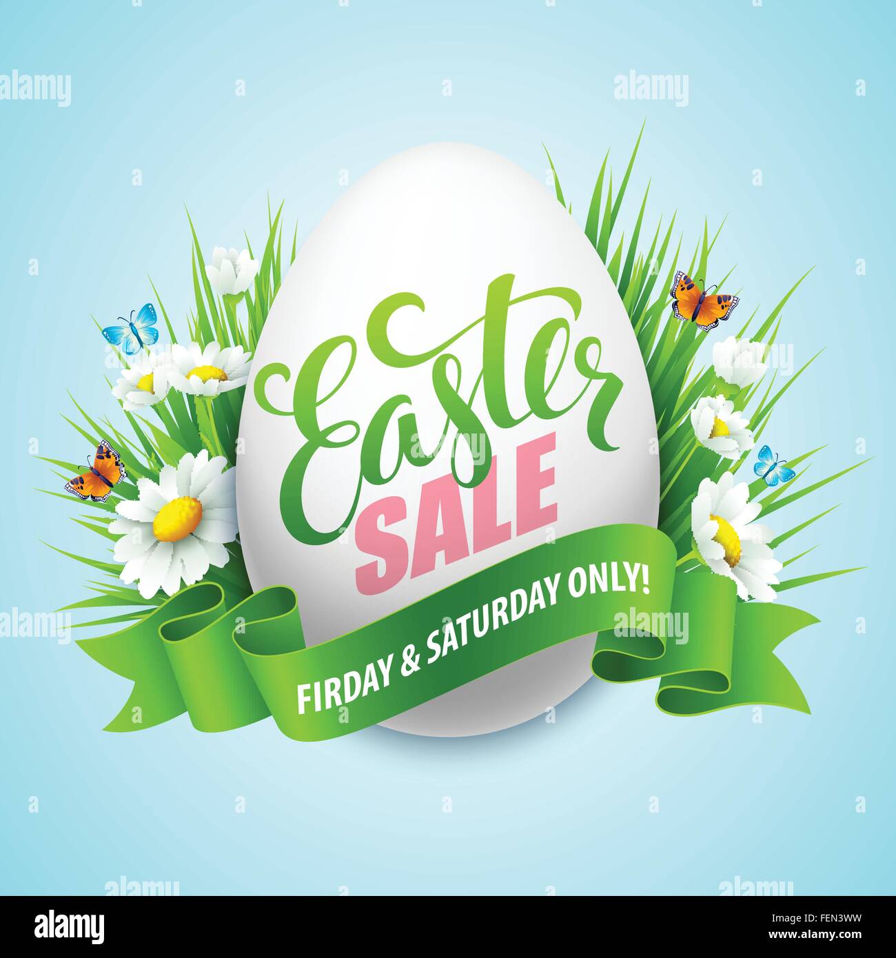 Ostern-Verkauf-Hintergrund mit Eiern und Frühlingsblumen. Vektor-illustration Stock Vektor