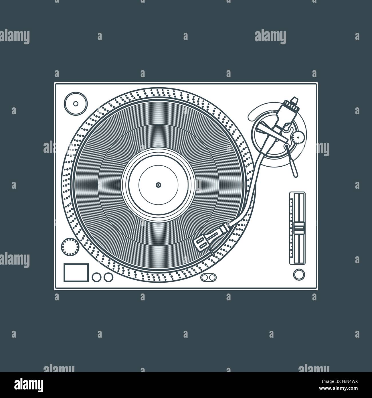 Vektor-weiße Vinyl dj Plattenspieler dunklen Hintergrund in Volltonfarbe Stock Vektor
