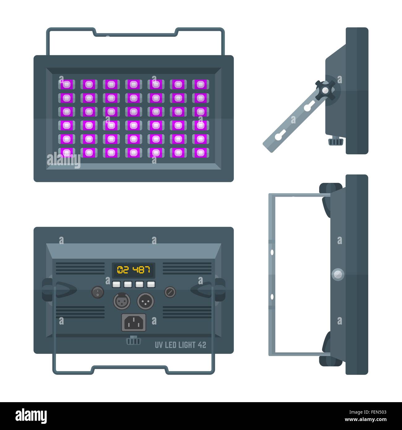 LED UV Blacklight professionelle Bühnen Projektor Beleuchtung farbige flache Illustration weißen Hintergrund Stock Vektor