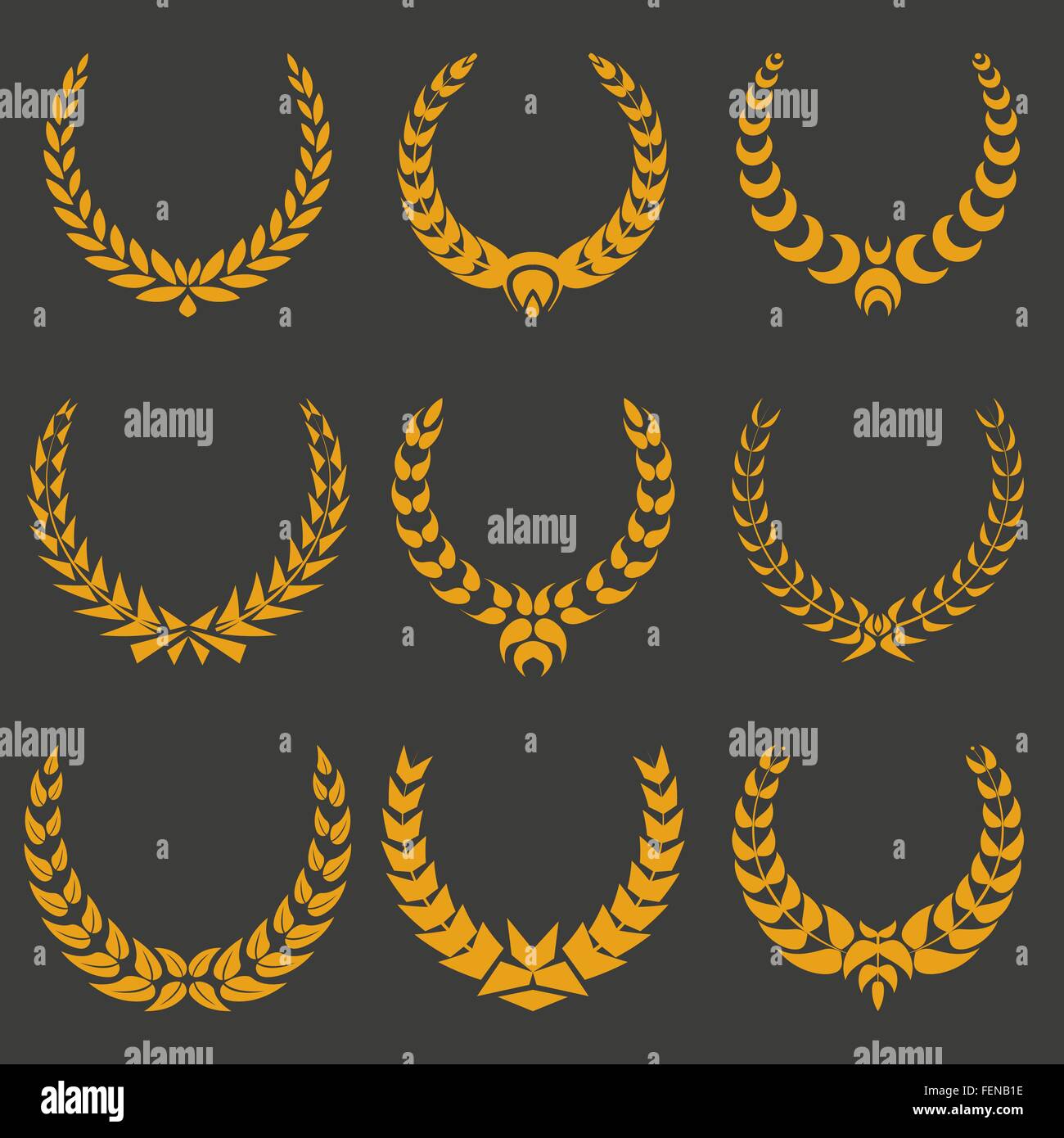 Satz von gold monochrome Vektor Kränze auf dunklen Stock Vektor