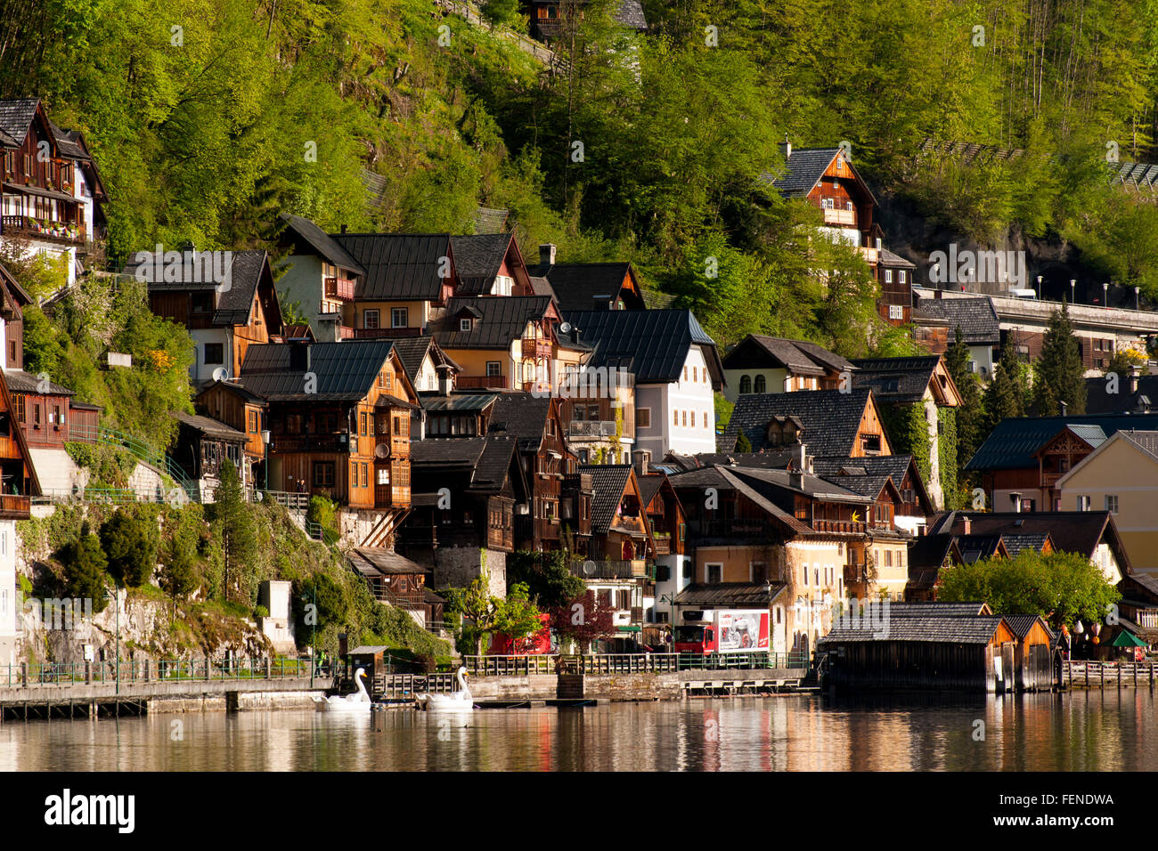 Hallstatt am Hallstätter See, ein UNESCO-Welterbe Site die Kulturlandschaft Hallstatt-Dachstein / Salzkammergut, obere Aust Stockfoto
