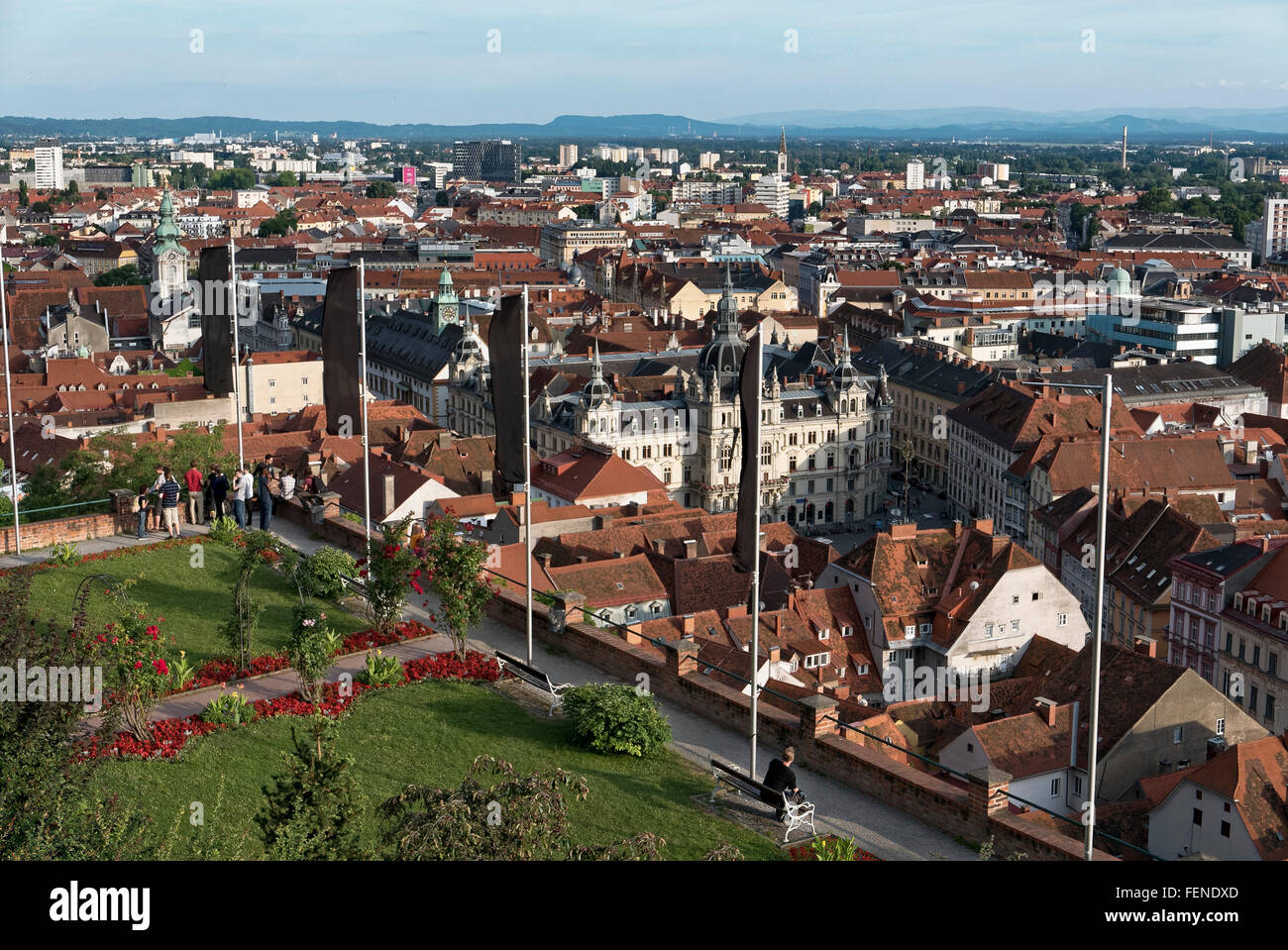 Blick vom Schlossberg auf die Altstadt, ein UNESCO-Weltkulturerbe Stadt Graz - Altstadt, Steiermark, Austria Stockfoto