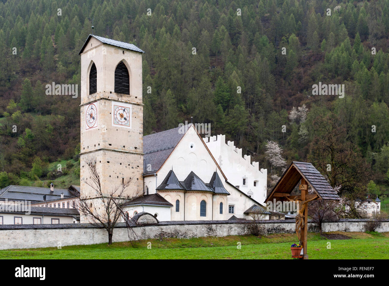 UNESCO World Heritage Site Benediktiner Kloster des Heiligen Johannes in Müstair, Kanton Graubünden, Schweiz Stockfoto