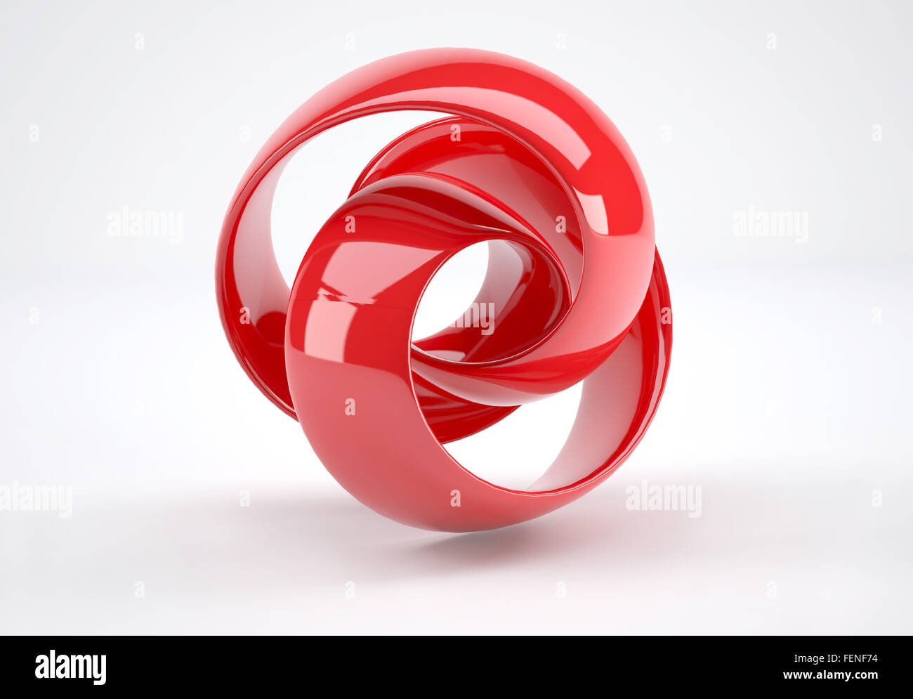 rotem Kunststoff 3d abstraktes Objekt isoliert auf weißem Hintergrund. Stockfoto
