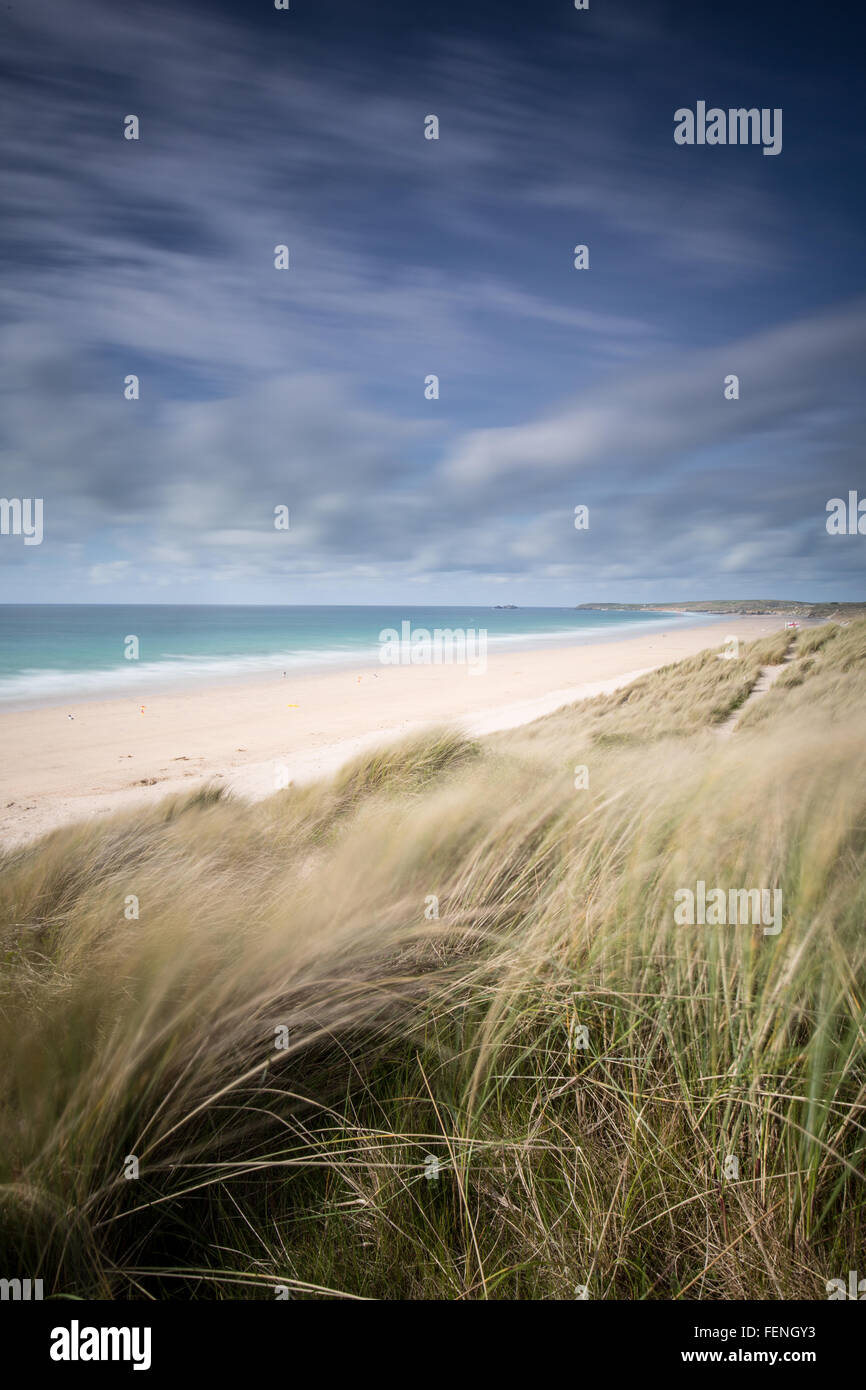 stimmungsvolle Landschaftsbilder Gwithian Strand in Cornwall. Stockfoto