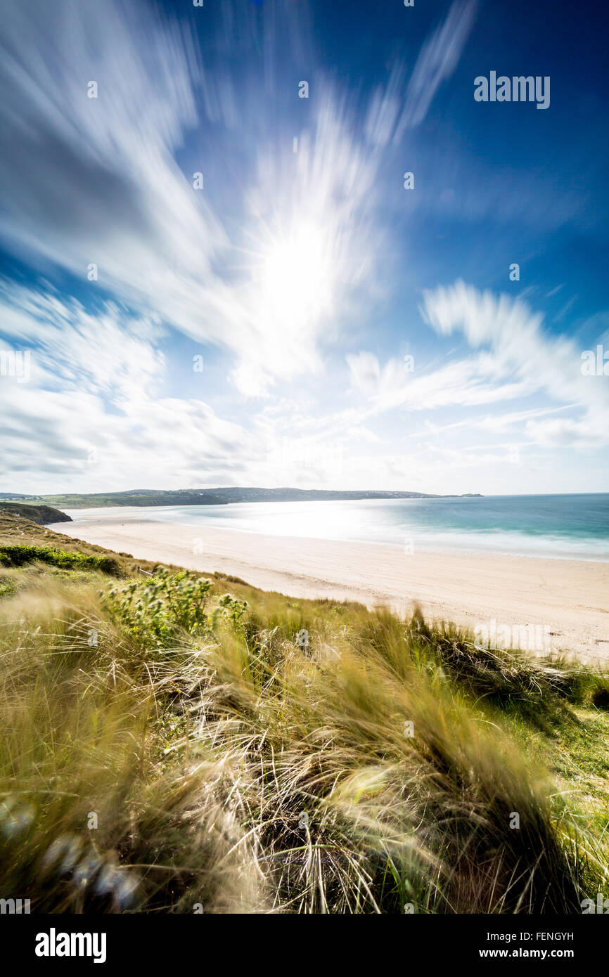 stimmungsvolle Landschaftsbilder Gwithian Strand in Cornwall. Stockfoto