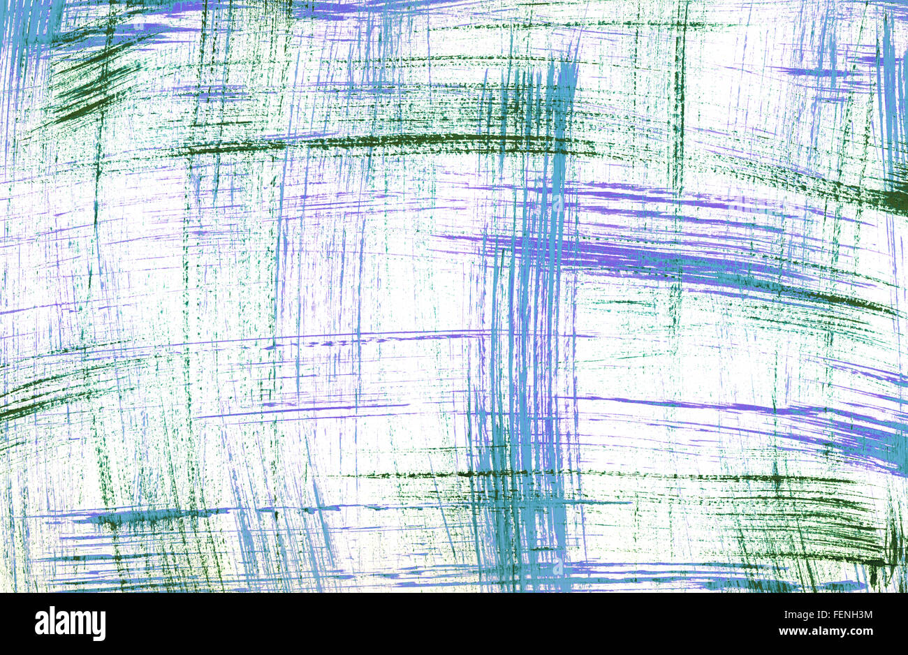 Blaue und grüne Farbe in abstrakten skizzenhaften Linien auf weißem Papier Stockfoto