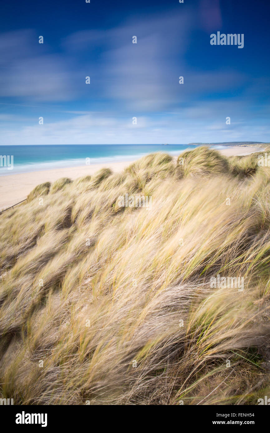 stimmungsvolle Landschaftsbilder Gwithian Strand in Cornwall. Stockfoto