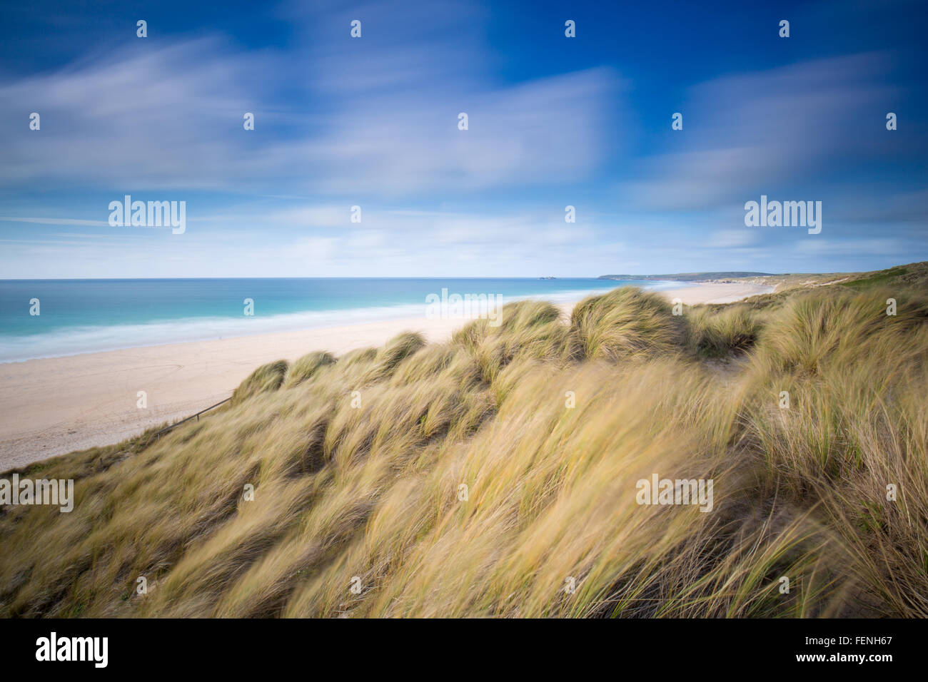 stimmungsvolle Landschaftsbilder Gwithian Strand in Cornwall. Stockfoto