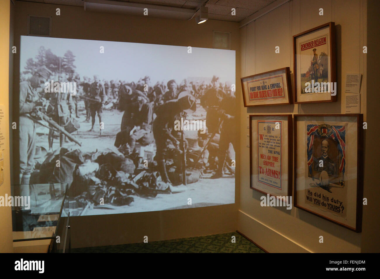 Im Old Parliament House in Canberra, jetzt das Museum der australischen Demokratie; 1914-Krise! Ausstellung. Stockfoto