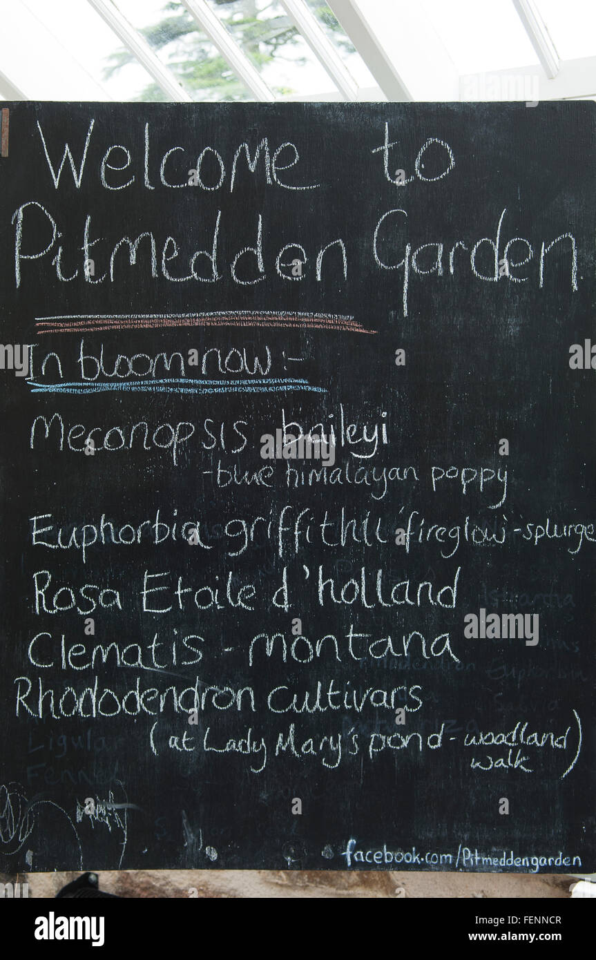 Herzlich Willkommen Sie Board bei Pitmedden Garden - in der Nähe von Ellon Aberdeenshire, Schottland. Stockfoto