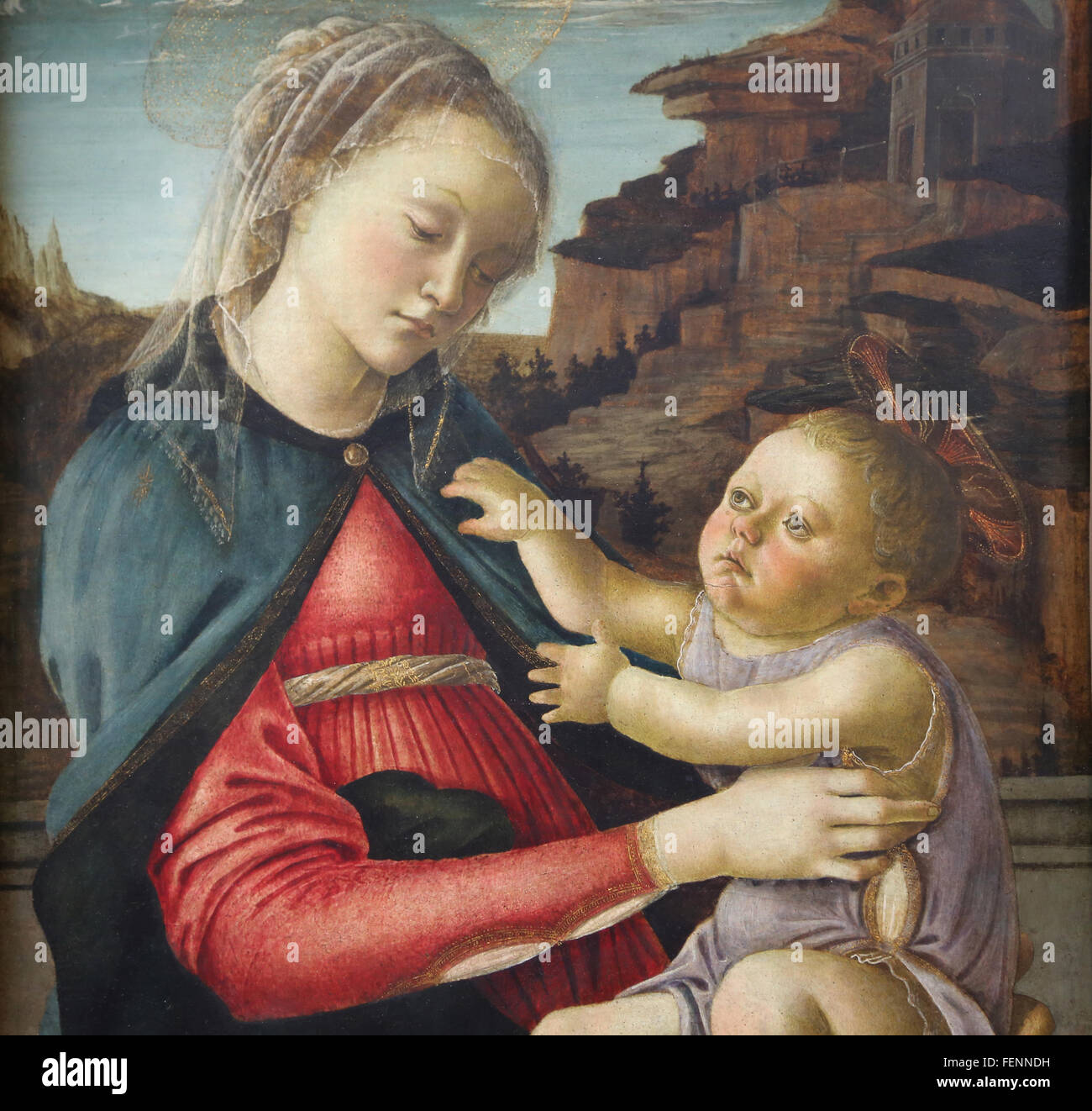 Madonna mit Kind, 1465-1470. Tempera auf Verkleidung. Von Sandro Botticelli (1445-1510). Italienischer Maler. Renaissance. Louvre-Museum. Stockfoto