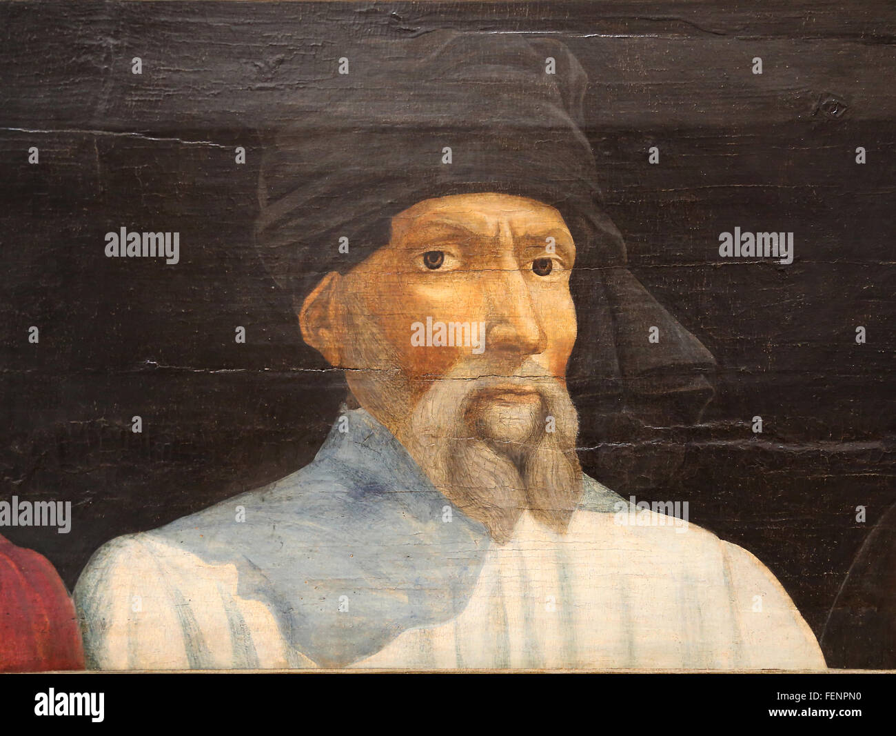 Porträt der frühen Renaissance-Bildhauer Donatello (1386-1466). Fünf berühmte Männer, 1450, von Paolo Ucello (1397-1475). Louvre-Museum. Stockfoto