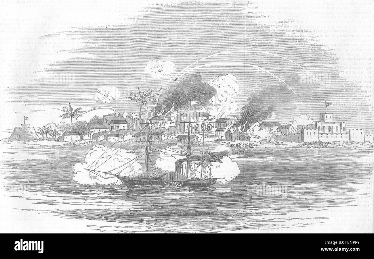 GHANA HM Dampfer Geißel Angriff auf dänische Accra. Goldküste (Ghana) 1855. Illustrierte London News Stockfoto