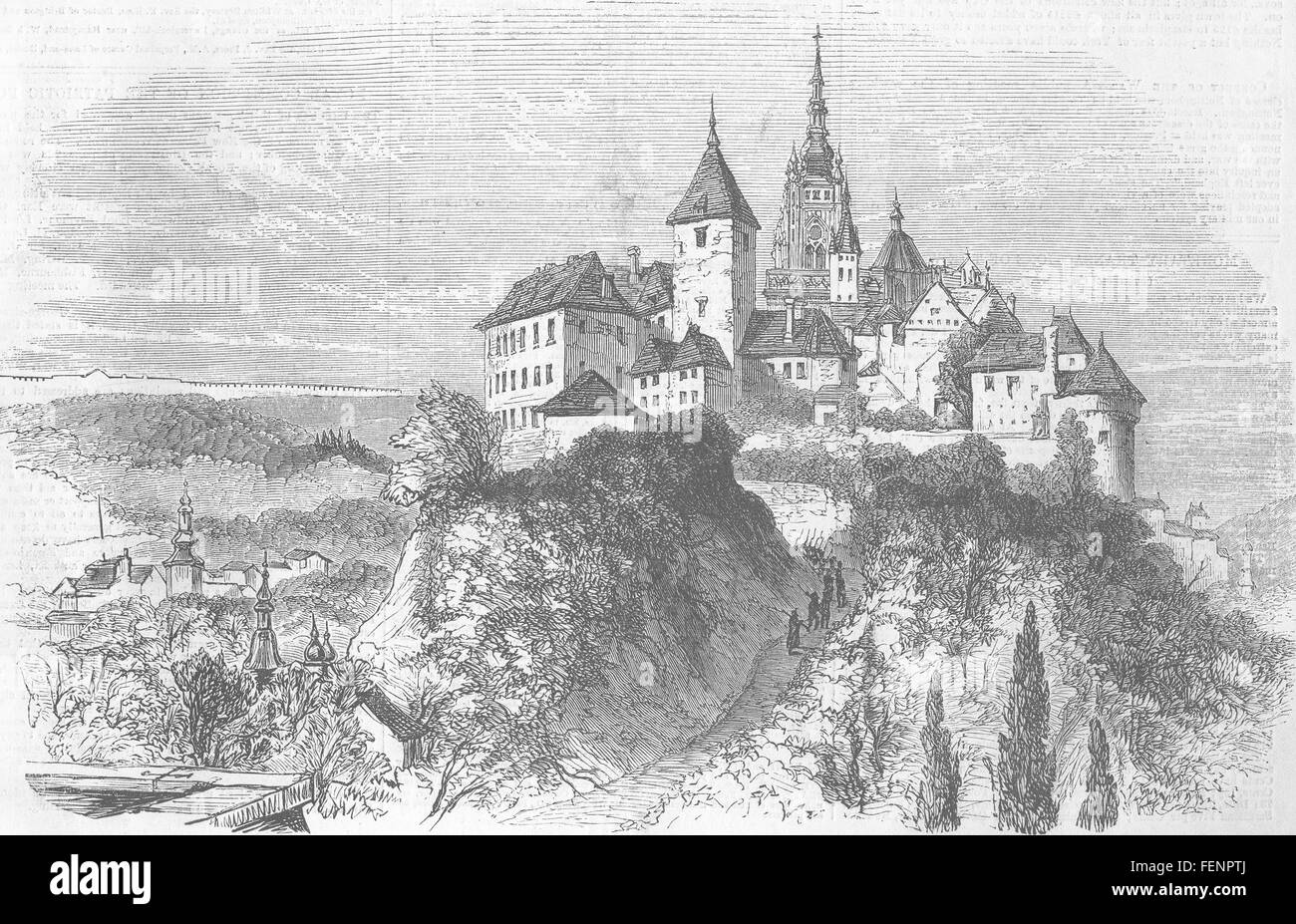 Tschechische Republik der Hradschin-Palast in Prag. Hradschin (Prager Burg) 1855. Illustrierte London News Stockfoto
