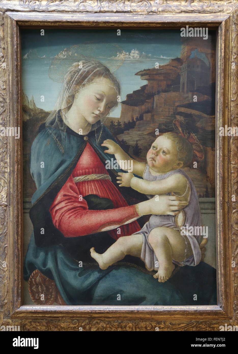 Madonna mit Kind, 1465-1470. Tempera auf Verkleidung. Von Sandro Botticelli (1445-1510). Italienischer Maler. Renaissance. Louvre-Museum. Stockfoto